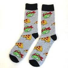 RAPHAEL NINJA TURTLES PIZZA SOCKS teenage mutant tmnt gray retro MEN ADULT CREW