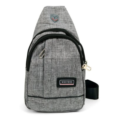 Gray Polyester Crossbody Sling Bag Backpack Unisex Adjustable Earphone Hole
