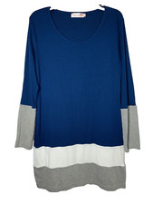 Allegra K Sweater Dress XL Blue Grey White Long Sleeve Bodycon Scoop Neck Women