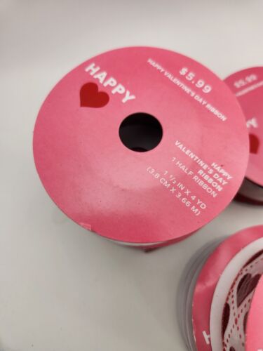 Mixed Lot 5 spools Craft Ribbon Red Valentine's Day Heart Theme New Wire Edge ❤️ - Picture 5 of 7