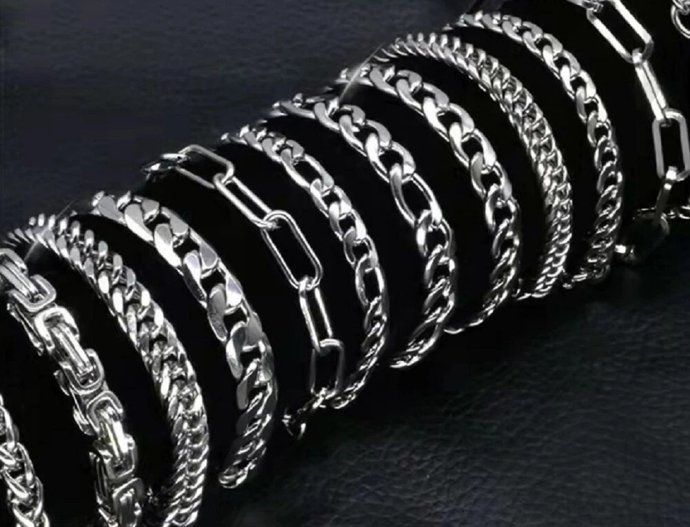 Various Styles & Sizes Stainless Steel Bracelets Curb Link Chain Chunky  B14 UK