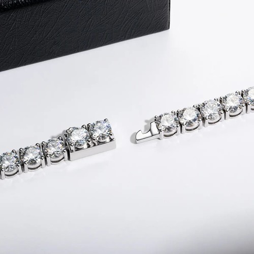 14K Weißgold plattiert Rundschliff 10 ctw Moissanit 8" Damen Tennis Armband - Bild 4 von 7