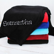 Personalized Blanket - Fleece Embroidered Monogram -Super Soft Warm- 14 Colors