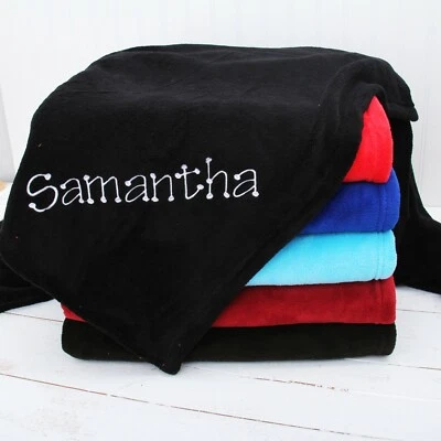 Personalized Blanket - Fleece Embroidered Monogram -Super Soft & Warm- 14 Colors