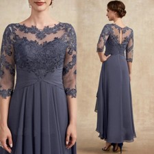 Chiffon Mother Of The Bride Dresses Half Sleeve Appliques Pleated Party Gowns