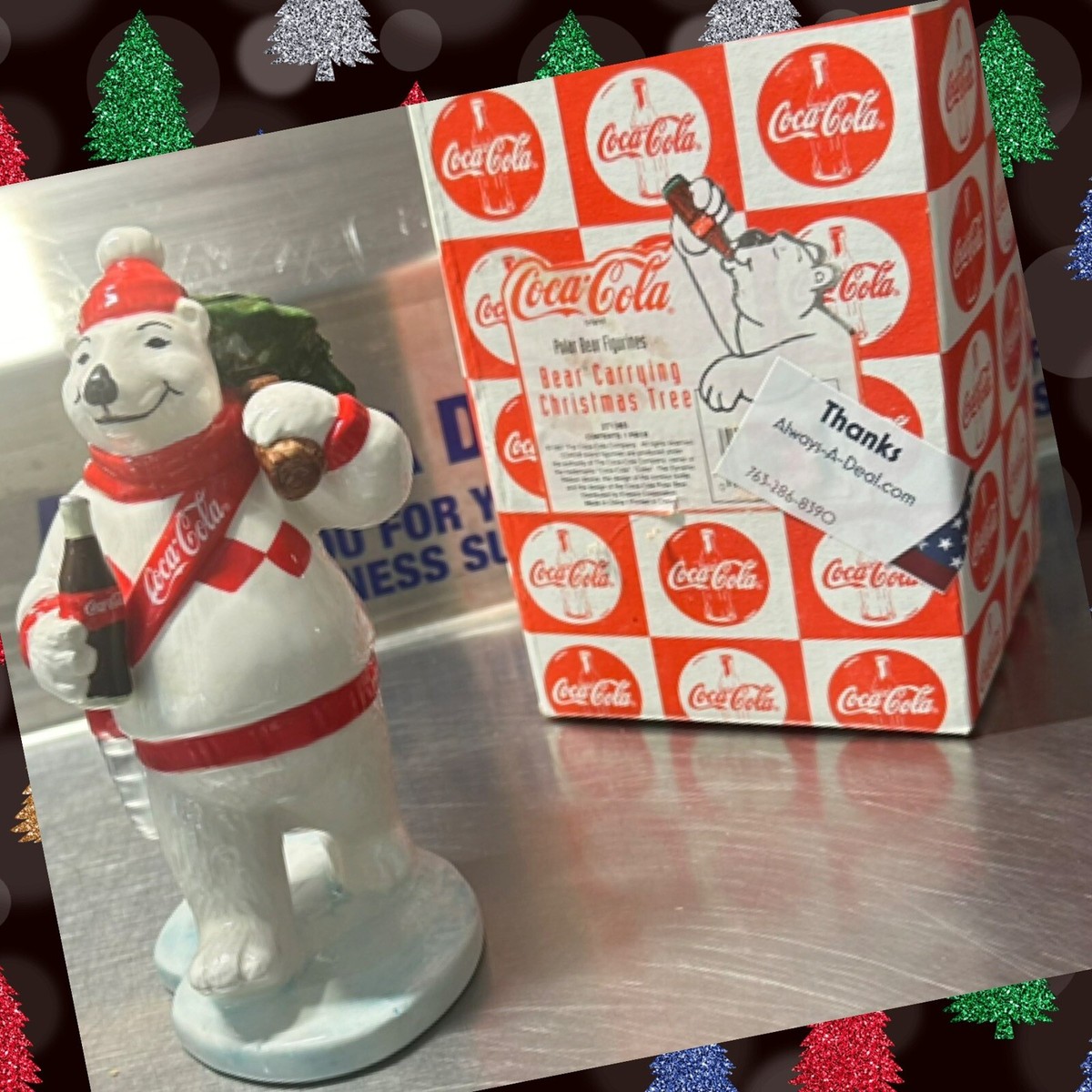 Coca-Cola ENESCO クリスマス オーナメント Enesco Coca-Cola Polar Bear Carrying Christmas Tree 1997 Holiday