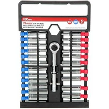 Hyper Tough Deep Socket Bit Set Ratchet Handle 1/4-In Drive 24-Pc Tools NEW