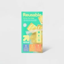 Reusable Food Storage Bags -15pc Variety Pack/5ct Each - up