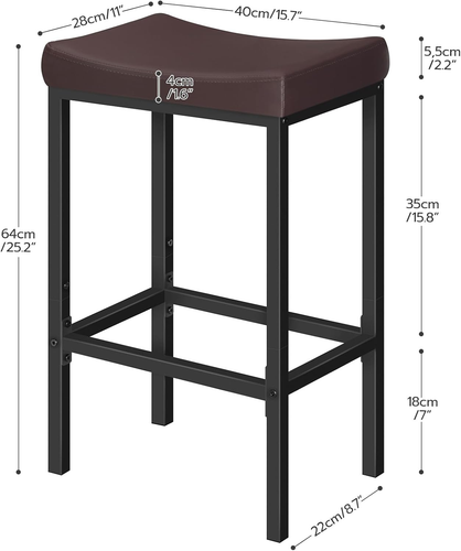Bar Chairs, Set of 2 Counter Height Saddle Stools with Curved Surface, 24.8 Inch - Picture 4 of 10