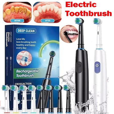Toothbrush Electric Rechargeable Pro Rotating Brush W/4 Heads Timer 5 Modes USB~