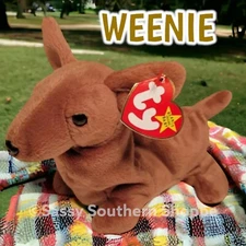 🐾 WEENIE 🐾 1995 Ty Beanie Babies Brown DACHSHUND Dog 4th Gen Hang Tags *MWMT*