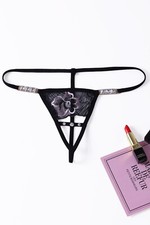 lingerie sexy coquine culotte string noir brodé perle