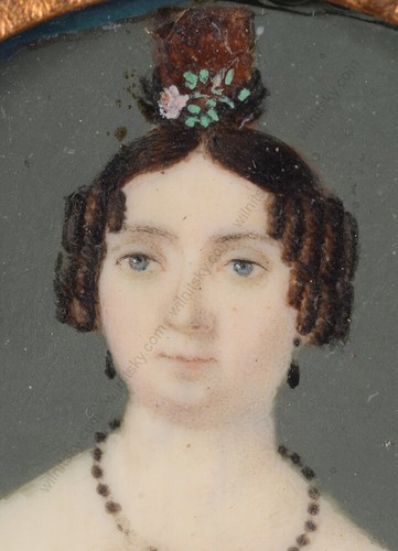 "Portrait of a lady in orange dress", German miniature, 1825/30 - Picture 3 of 6