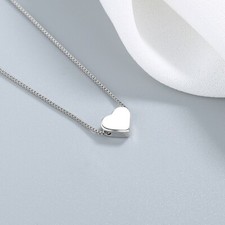 Woman Real S925 Sterling Silver Classic Heart Cute Pendant Necklace Chain