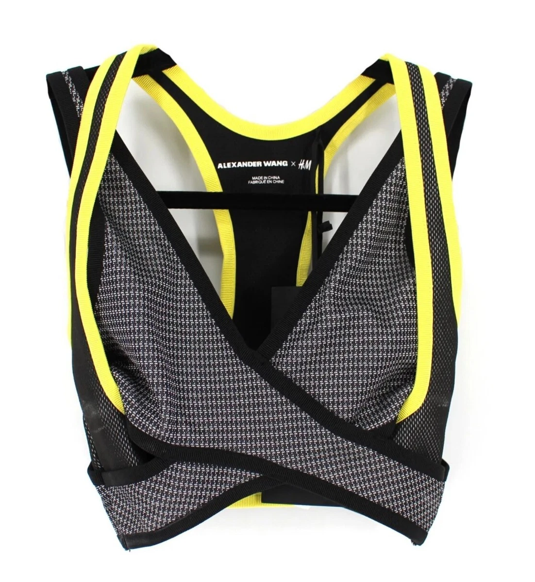 Alexander Wang X H&M Racerback Scuba Bra Sport Top Black Yellow SZ