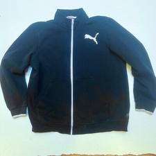 PUMA Full Zip Fleece Jacket Navy Blue. Sz XL Cotton Blend. Embroidered Warn Cell