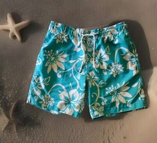 Old Navy Men's Swimming Trunks Size Medium Drawstring Turquoise Tropical Print