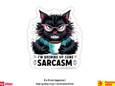 Vinyl sticker decal  I m Brewing Up Some Sarcasm  Cat Coffee Quote scrapbook car