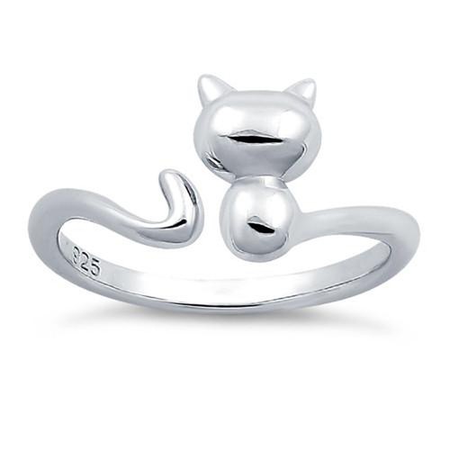 Anillo de gato de plata esterlina 925 Anillo ajustable para gatitos Amante de los animales Joyería R87 - Imagen 1 de 4