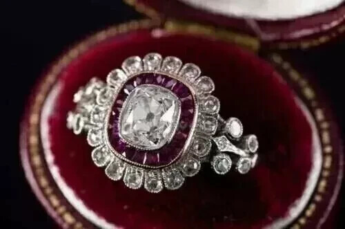 2Ct Art Deco Style Lab Created Diamond & Ruby 14K White Gold FN Engagement Ring - Picture 1 of 13