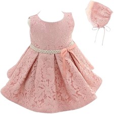 Baby Girl Christening Dress Set with Bonnet and Bow