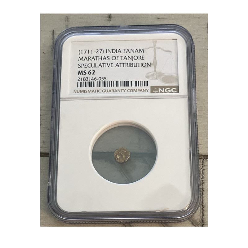 Gold India Fanam Marathas of Tanjore 1711-27 NGC MS62 
