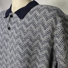 NWT Ted Baker Men's 6 Waldun Navy Cream Zig Zag Stitched Polo Shirt Short Sleeve