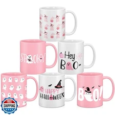 Didaey 6 Pcs Pink Halloween Mugs Cute Ghost Coffee Mug 12 oz Pink Ghostface C
