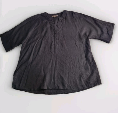 Belle Curve Size 16+ 100% Linen Top Blouse Black Short Sleeve Popover In  EUC | eBay Australia