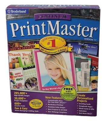 Broderbund Printmaster Platinum Version 17 Windows XP PC New Sealed HTF