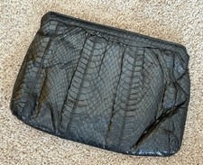 Vintage Black Snakeskin Clutch With Cross Body Strap