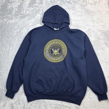 Vintage MJ Soffe US Navy Military Hoodie Men XL Blue Reflective Crest USA