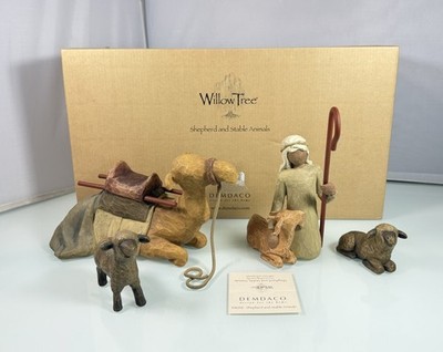 Willow Tree Shepherd and Stable Animals 4pc Hand-Painted Resin Figure Set #26105