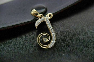 14K Yellow Gold Plated 1Ct Round Cut Simulated Diamond Fancy Initial J Pendant