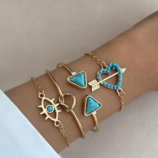 4PCS Women Triangular Heart-Shaped Open Bangle Bracelets Charm Knot US NEW 