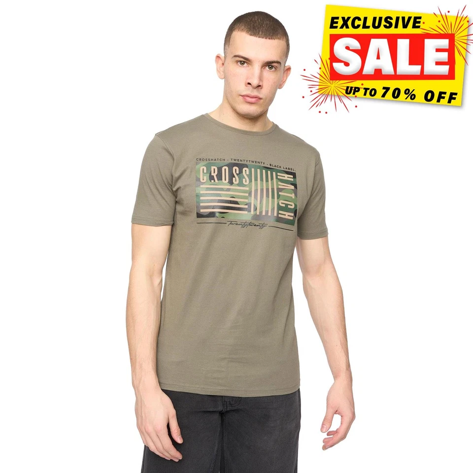 Crosshatch Wenfore Mens Casual Crew Neck Short Sleeved Cotton T-Shirt Sage Green
