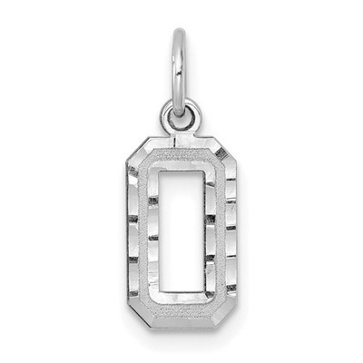 14kw Small Brushed Diamond-cut Number 0 Charm Necklace Womens
