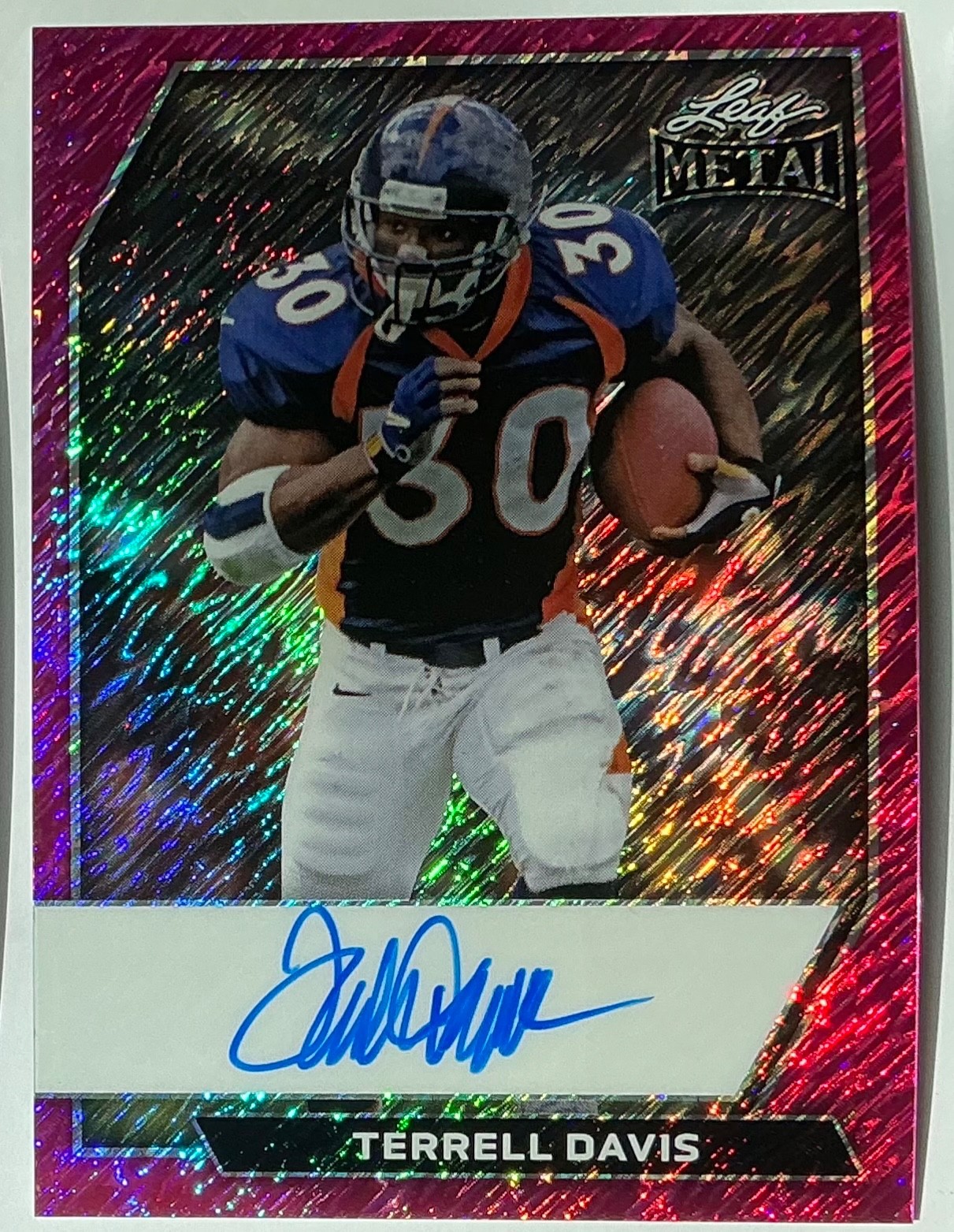 2026 Leaf Metal Terrell Davis Auto Autograph Shimmer Pink On Card #d 3/4