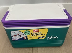 Vintage Igloo Legend 6 Beach Cooler  Purple & Teal Handle Ice Chest 90s Retro