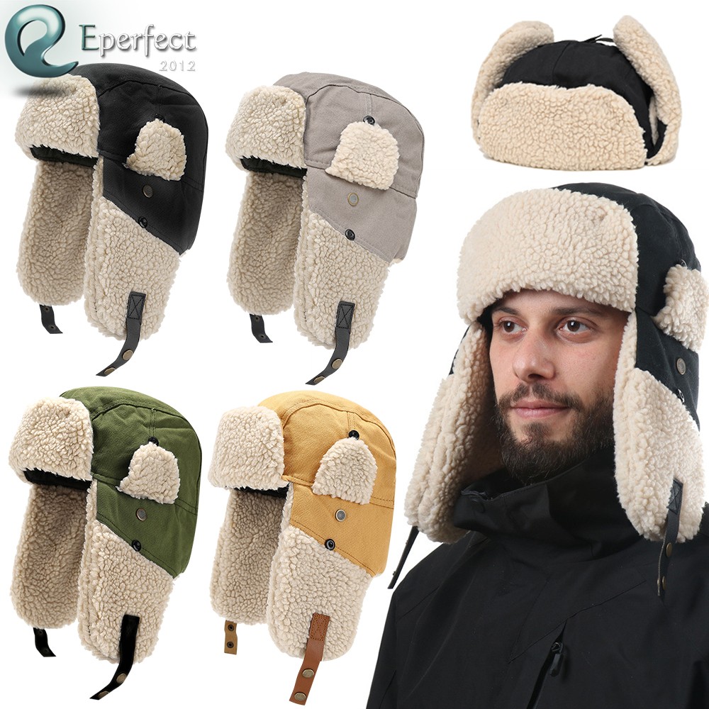 Unisex Black 02 Trapper Hat with Ear Flaps Winter Russian Style Windproof Sakkas Unisex Weatherproof Nylon Faux Fur Lined Winter  main image 4