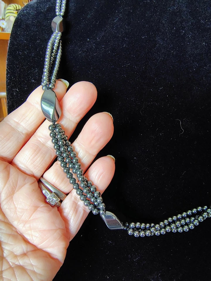 Collar De Cuentas De Hematita De Colección 30" Largo Multi Hilo Longitud Ópera Distintiva Joyería Foto 3 de 4