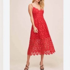 ASTR THE LABEL WOMENS RED LACE MIDI DRESS LARGE