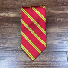 Abercrombie & Fitch Repp Tie Red Yellow Green 100% Silk USA Made 60โ
