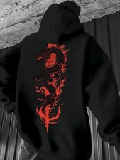 Men's Heavyweight Hoodie - All-Season Pullover Sweatshirt with Red Dragon Back P