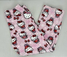 Women's M Hello Kitty Christmas Winter Pajama Pants Pink Red w/Silver Snowflakes