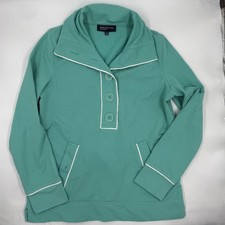 Jones New York Pullover Womens Medium Green Snap Neck Long Sleeve Sweatshirt