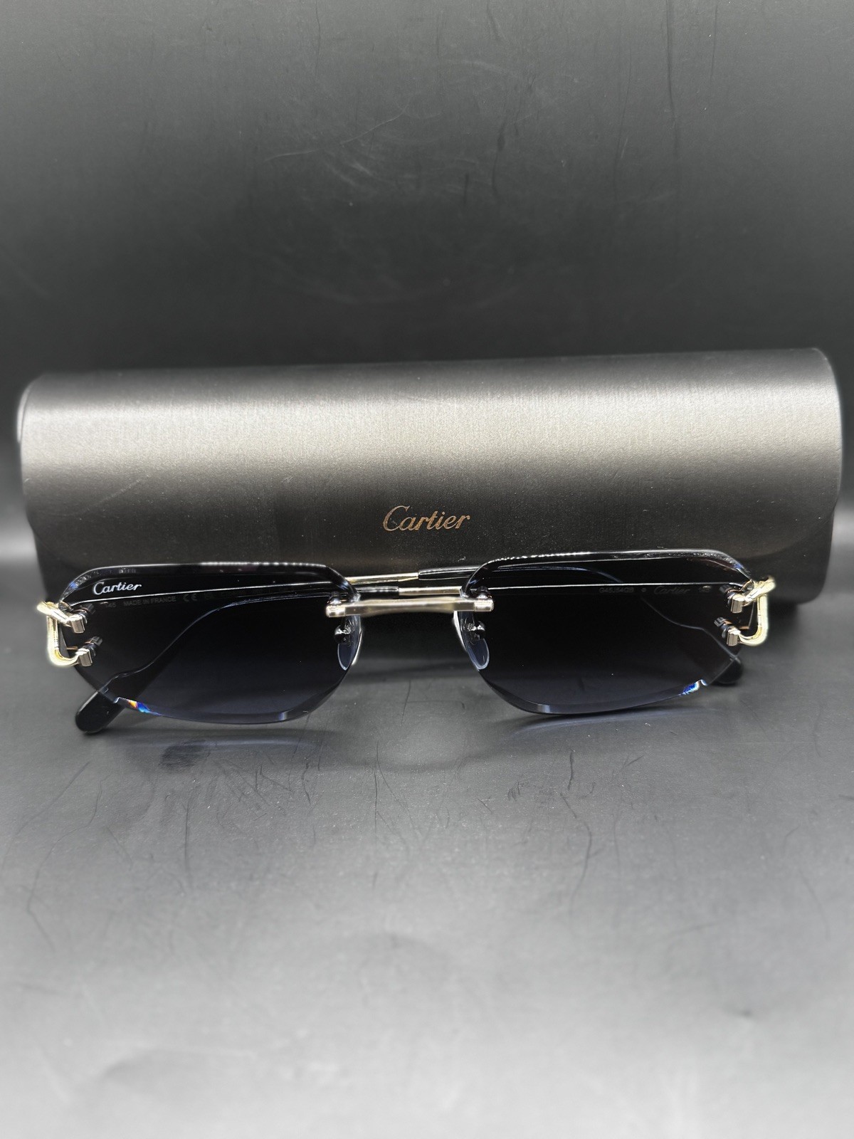 Cartier CT0468S 002 Vintage C Decor Gold Blue Dial Watch-image