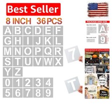 Durable 36-piece Alphabet and Number Stencil Set for All Surfaces - 8 Inch