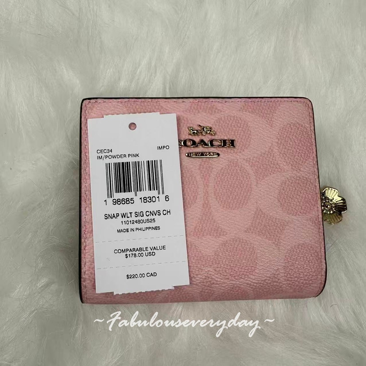 Coach Snap Wallet In Signature Canvas With Charm CEC34 Gold/Powder