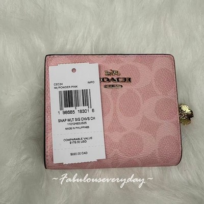 Coach Snap Wallet In Signature Canvas With Charm CEC34 Gold/Powder